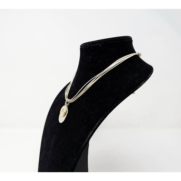 Chico's Necklace Beige Multi-Strand Cord Silver Tone Layered Pendant Abstract - Picture 4 of 6